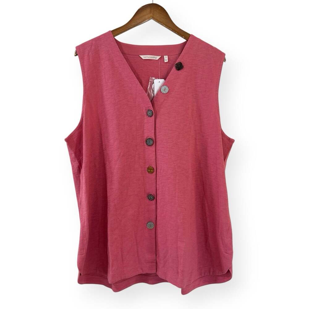 Soft Surroundings Delia Tunic 1X Sleeveless Rosebud Pink Decorative Buttons NWT